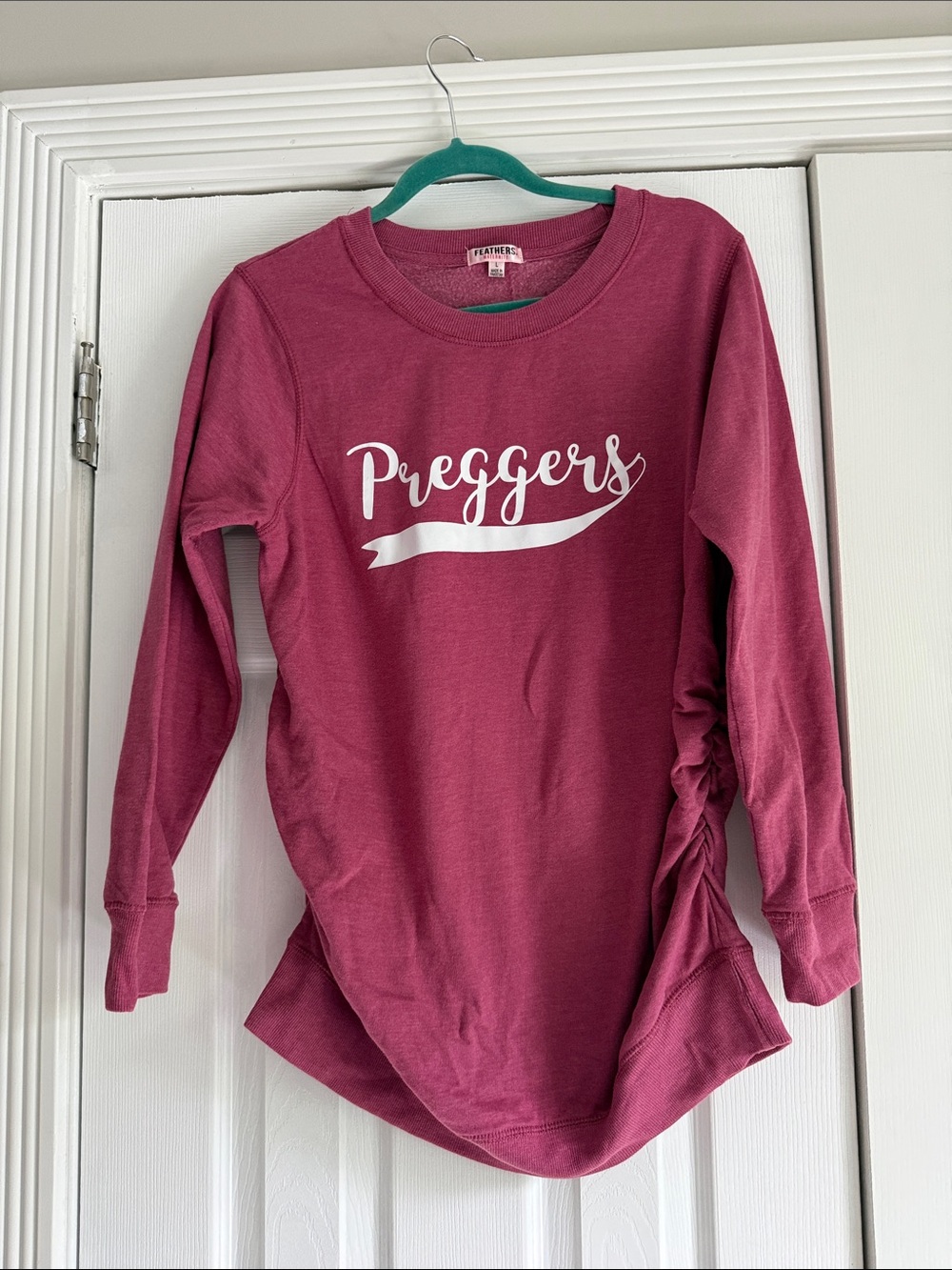 feathers 'Preggers' Long-Sleeve Maternity Top - Berry Pink